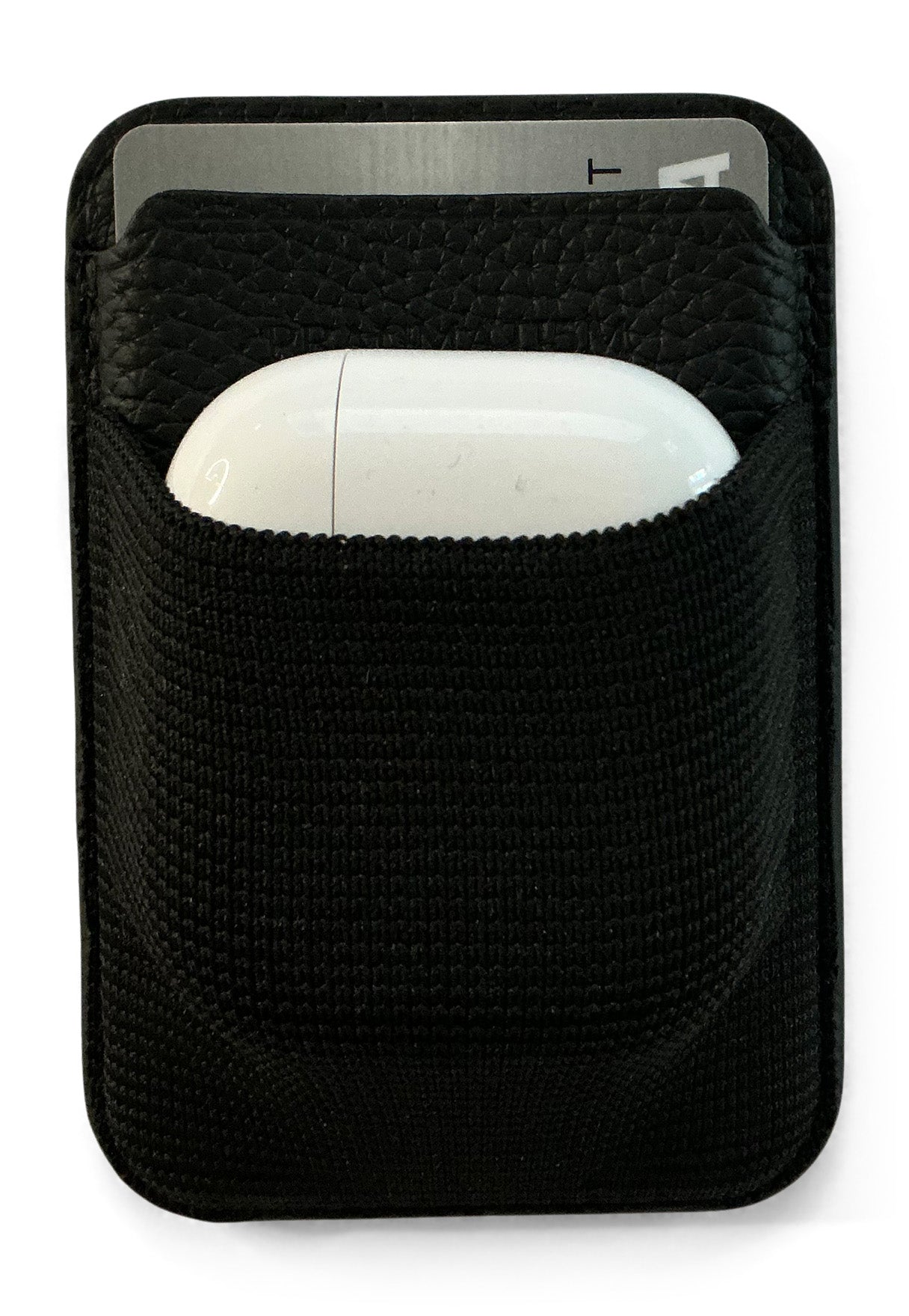 Genuine Leather, Magnetic Card Wallet with Elastic Strap (Black)