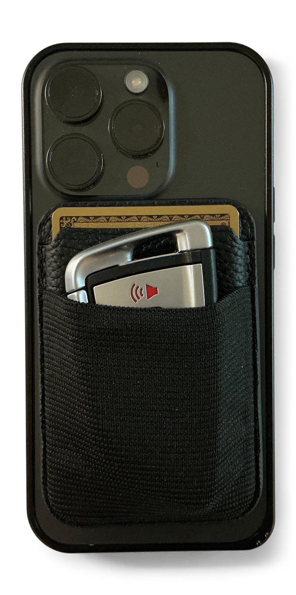 Genuine Leather, Magnetic Card Wallet with Elastic Strap (Black)