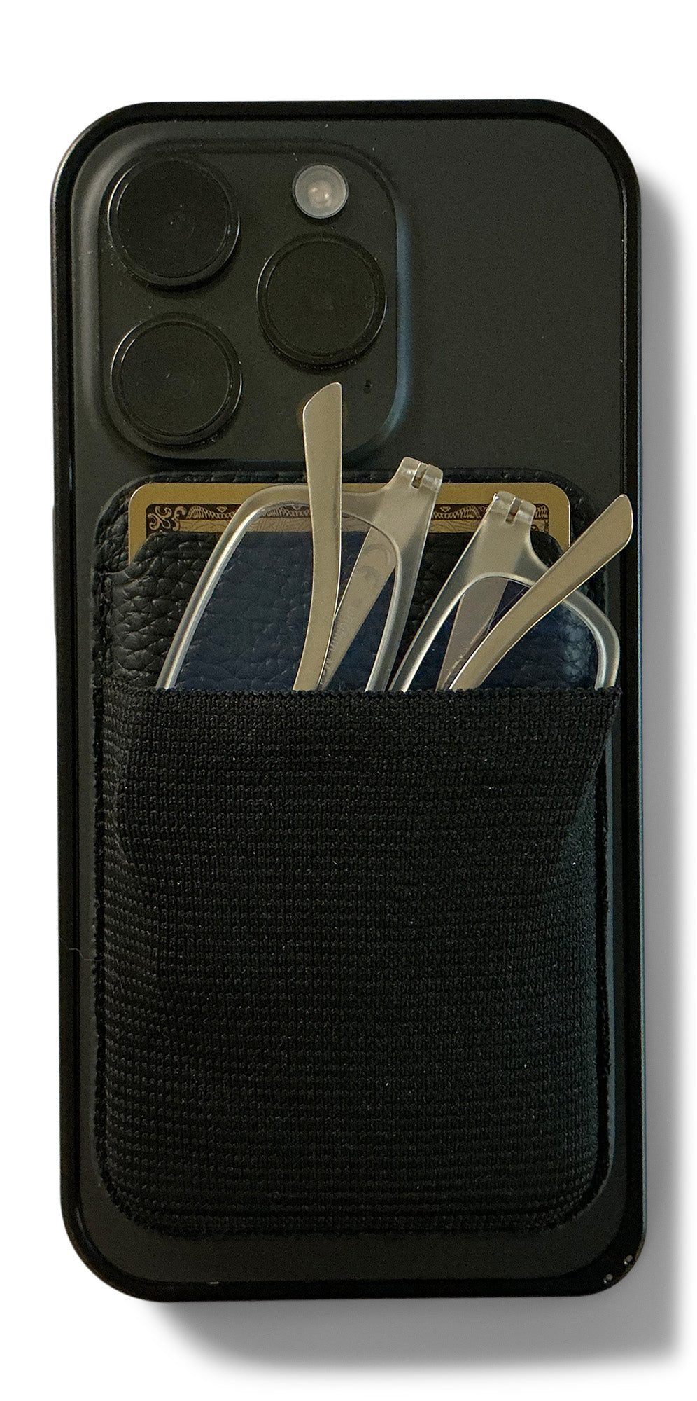Genuine Leather, Magnetic Card Wallet with Elastic Strap (Black)