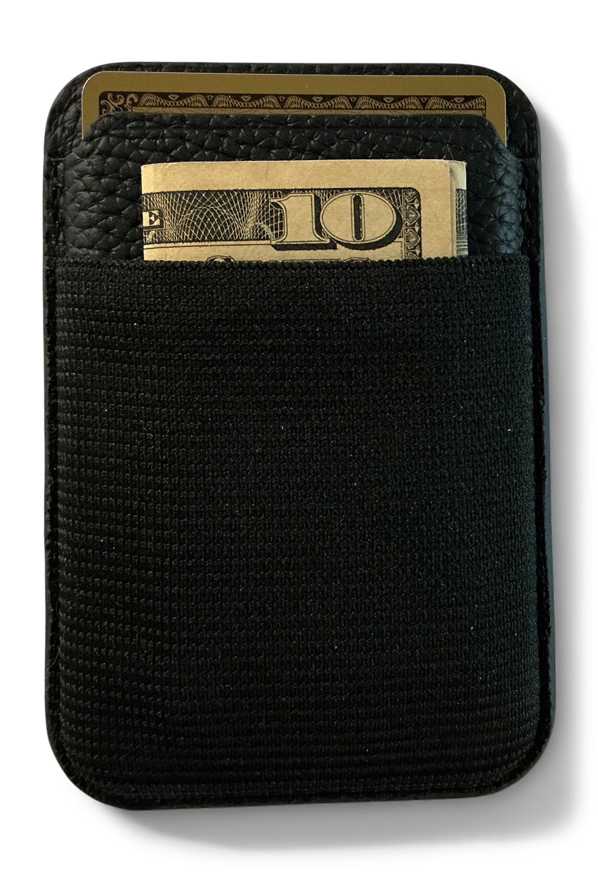 Genuine Leather, Magnetic Card Wallet with Elastic Strap (Black)