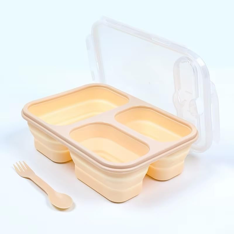 Pragmati5m Silicone Bento Box Set with Lids and Spoons, Foldable, Microwavable, Freezer Safe