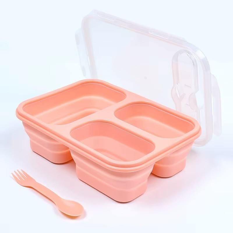 Pragmati5m Silicone Bento Box Set with Lids and Spoons, Foldable, Microwavable, Freezer Safe