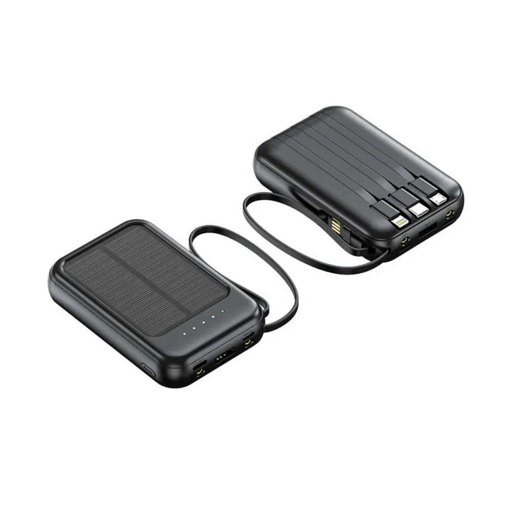 Solar Mini Power Bank with 3 Built-in Cables